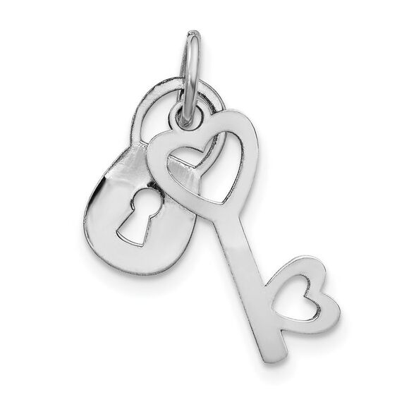 14k White Gold Polished Lock and Key Charm or Pendant 7mm